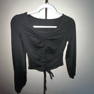 Black Ruched Long Sleeve Top
